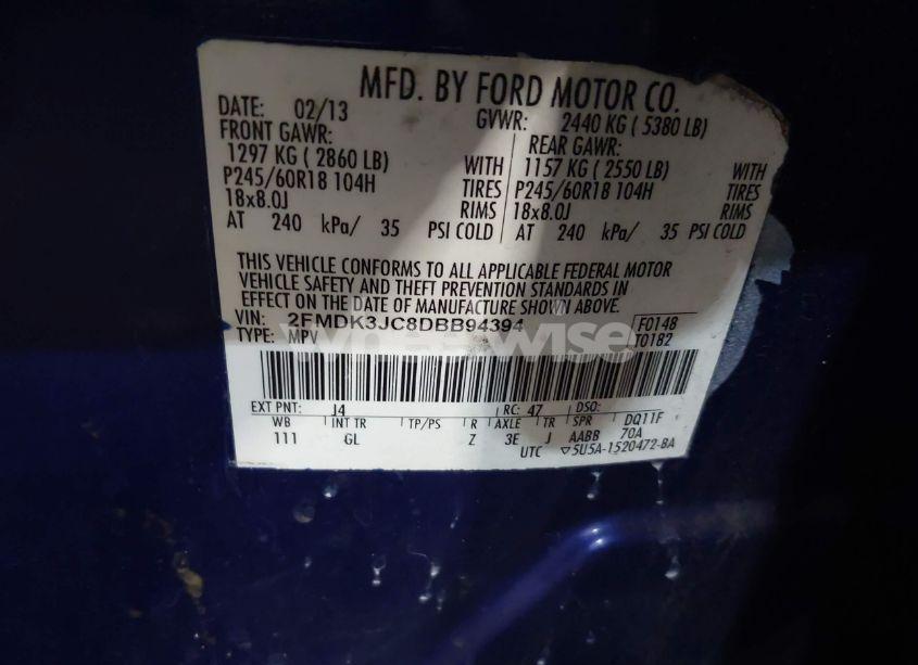 Photo 9 of 2013 Ford Edge SEL (VIN 2FMDK3JC8DBB94394)