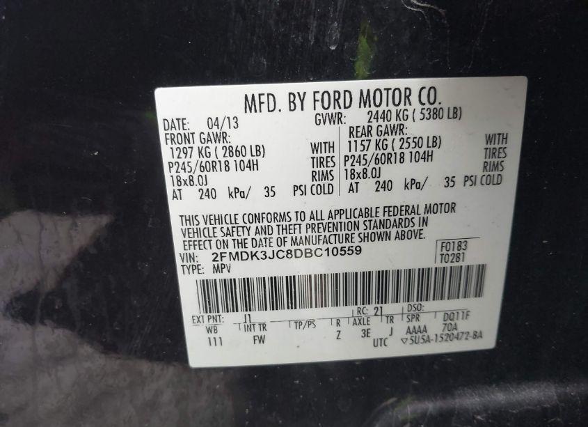 Photo 9 of 2013 Ford Edge SEL (VIN 2FMDK3JC8DBC10559)