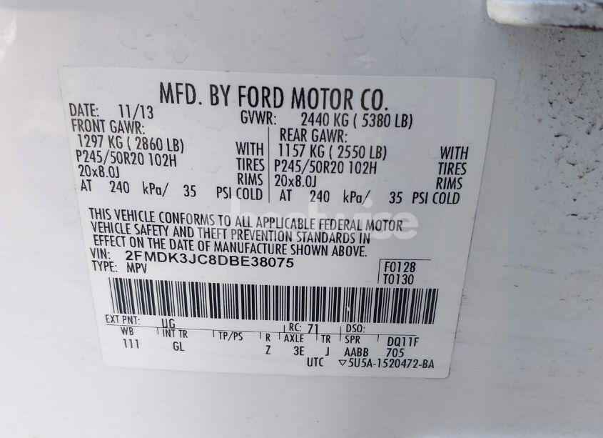 Photo 9 of 2013 Ford Edge SEL (VIN 2FMDK3JC8DBE38075)