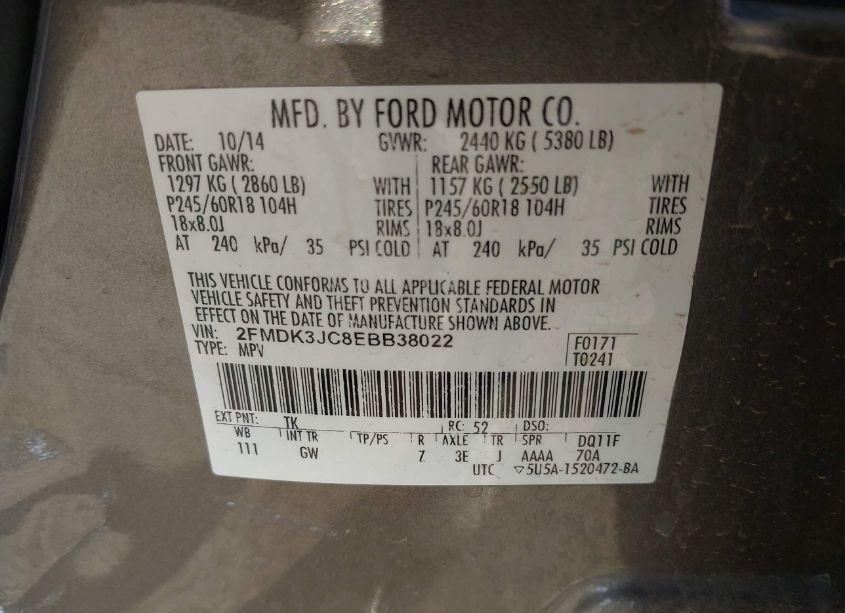 Photo 9 of 2014 Ford Edge SEL (VIN 2FMDK3JC8EBB38022)