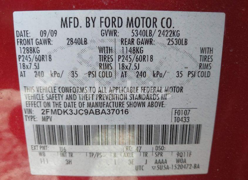 Photo 9 of 2010 Ford Edge SEL (VIN 2FMDK3JC9ABA37016)