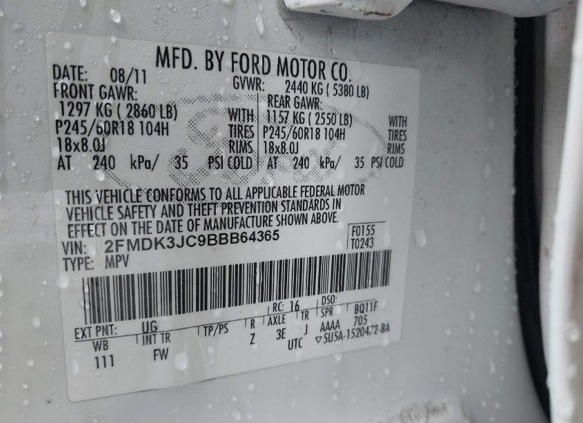 Photo 9 of 2011 Ford Edge SEL (VIN 2FMDK3JC9BBB64365)