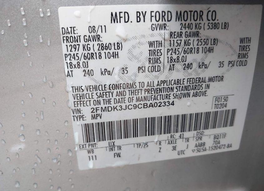 Photo 9 of 2012 Ford Edge SEL (VIN 2FMDK3JC9CBA02334)