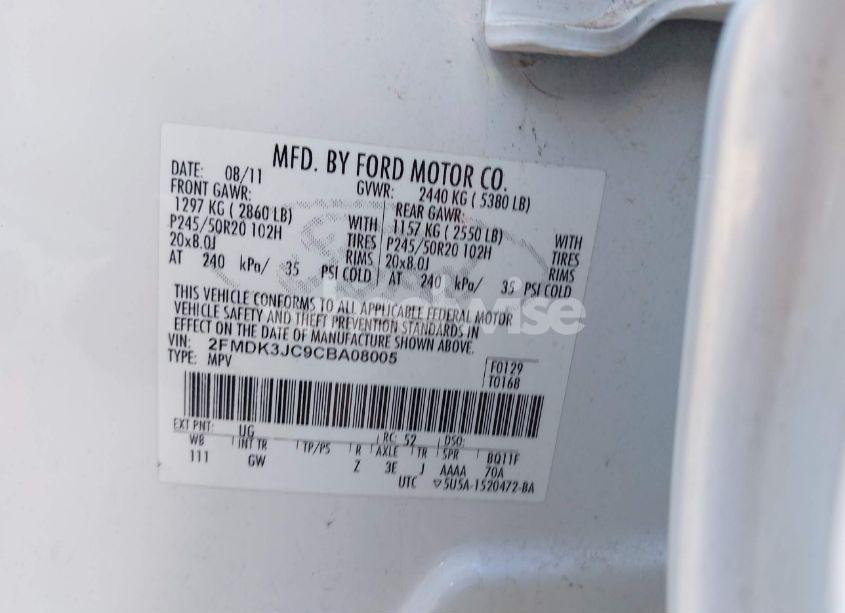 Photo 9 of 2012 Ford Edge SEL (VIN 2FMDK3JC9CBA08005)