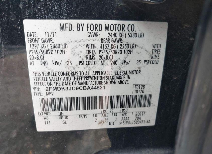 Photo 9 of 2012 Ford Edge SEL (VIN 2FMDK3JC9CBA44521)