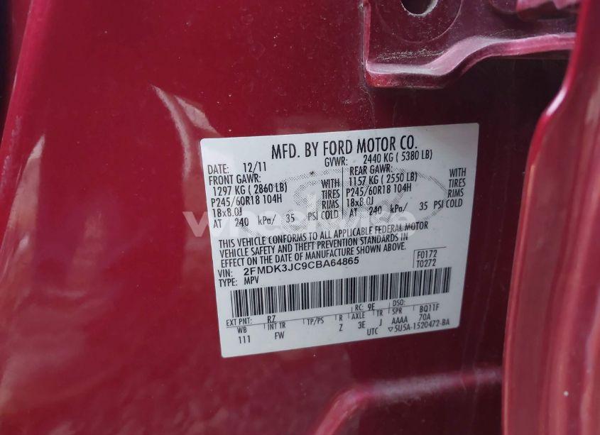 Photo 9 of 2012 Ford Edge SEL (VIN 2FMDK3JC9CBA64865)