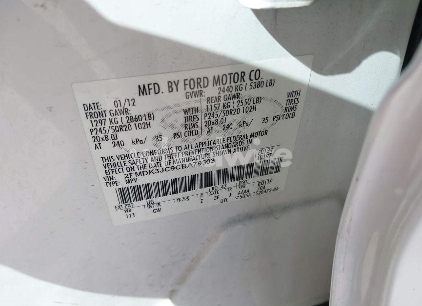 Photo 9 of 2012 Ford Edge SEL (VIN 2FMDK3JC9CBA79303)