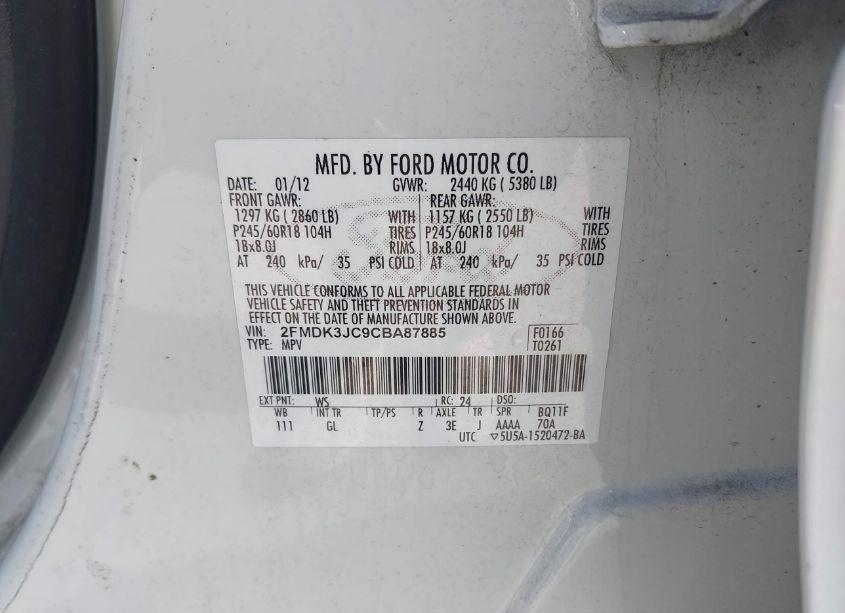 Photo 9 of 2012 Ford Edge SEL (VIN 2FMDK3JC9CBA87885)