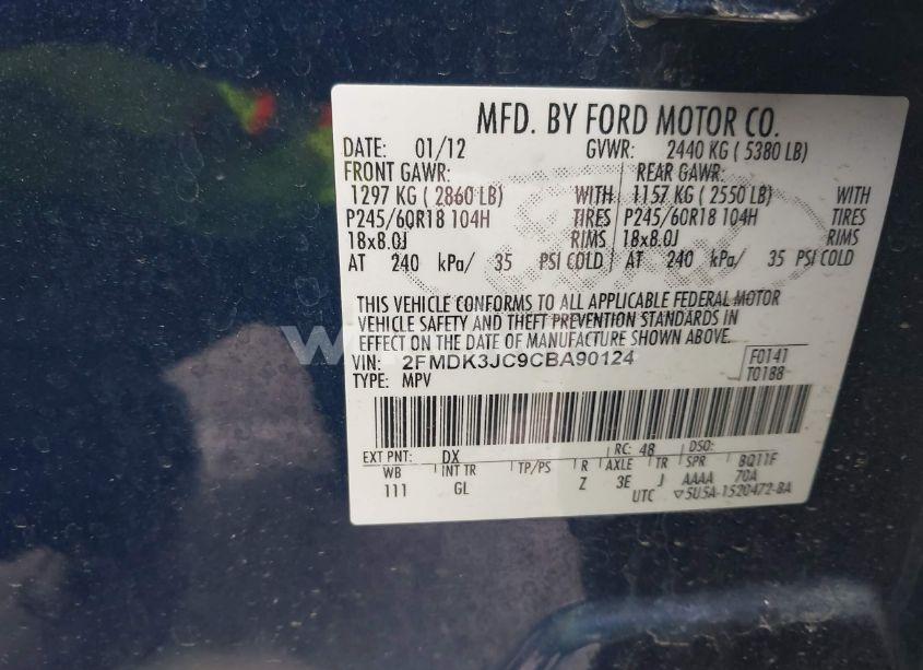 Photo 9 of 2012 Ford Edge SEL (VIN 2FMDK3JC9CBA90124)