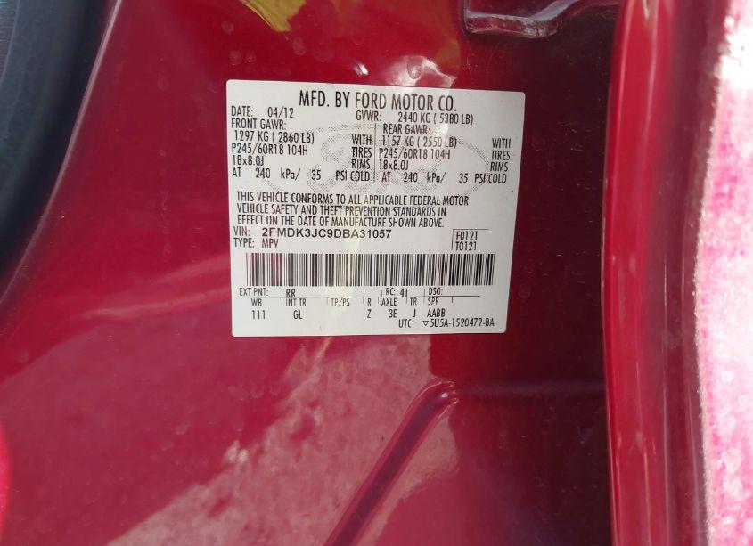 Photo 9 of 2013 Ford Edge SEL (VIN 2FMDK3JC9DBA31057)