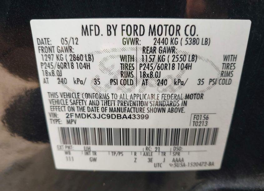 Photo 9 of 2013 Ford Edge SEL (VIN 2FMDK3JC9DBA43399)
