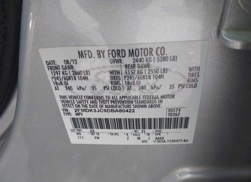 Photo 9 of 2013 Ford Edge SEL (VIN 2FMDK3JC9DBA80422)