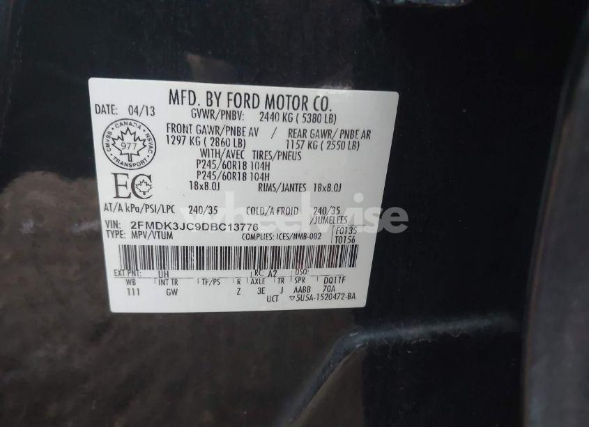 Photo 9 of 2013 Ford Edge SEL (VIN 2FMDK3JC9DBC13776)