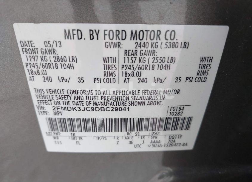 Photo 9 of 2013 Ford Edge SEL (VIN 2FMDK3JC9DBC29041)