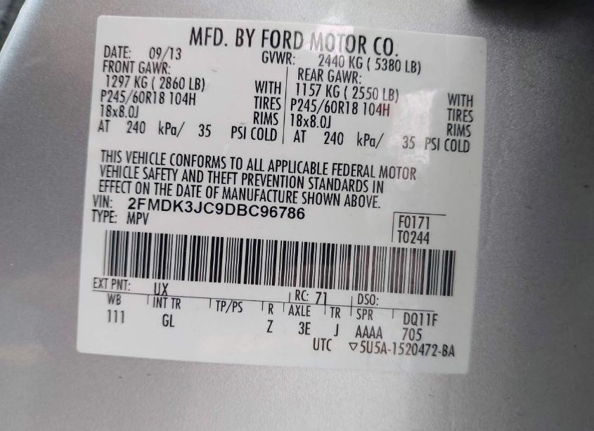 Photo 9 of 2013 Ford Edge SEL (VIN 2FMDK3JC9DBC96786)