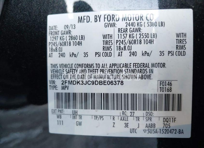 Photo 9 of 2013 Ford Edge SEL (VIN 2FMDK3JC9DBE06378)