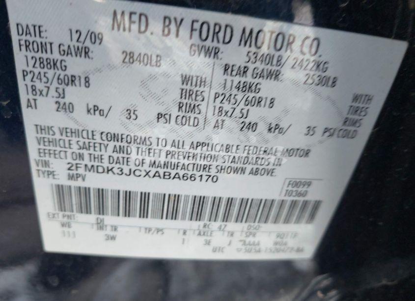 Photo 9 of 2010 Ford Edge SEL (VIN 2FMDK3JCXABA66170)