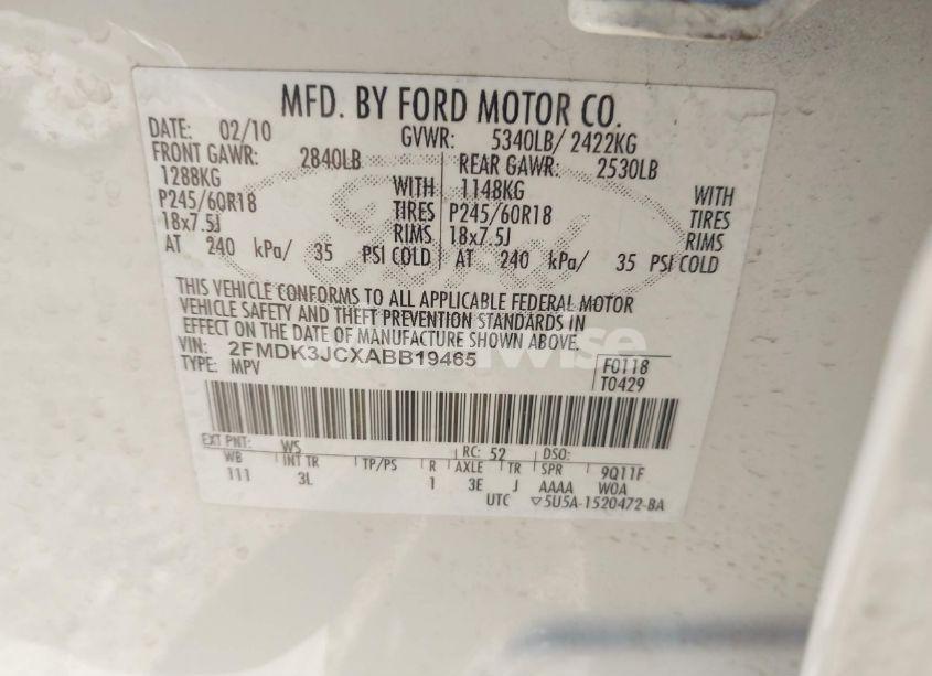 Photo 9 of 2010 Ford Edge SEL (VIN 2FMDK3JCXABB19465)