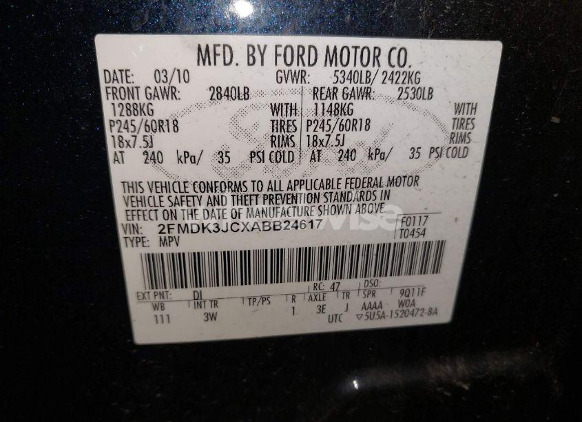Photo 9 of 2010 Ford Edge SEL (VIN 2FMDK3JCXABB24617)