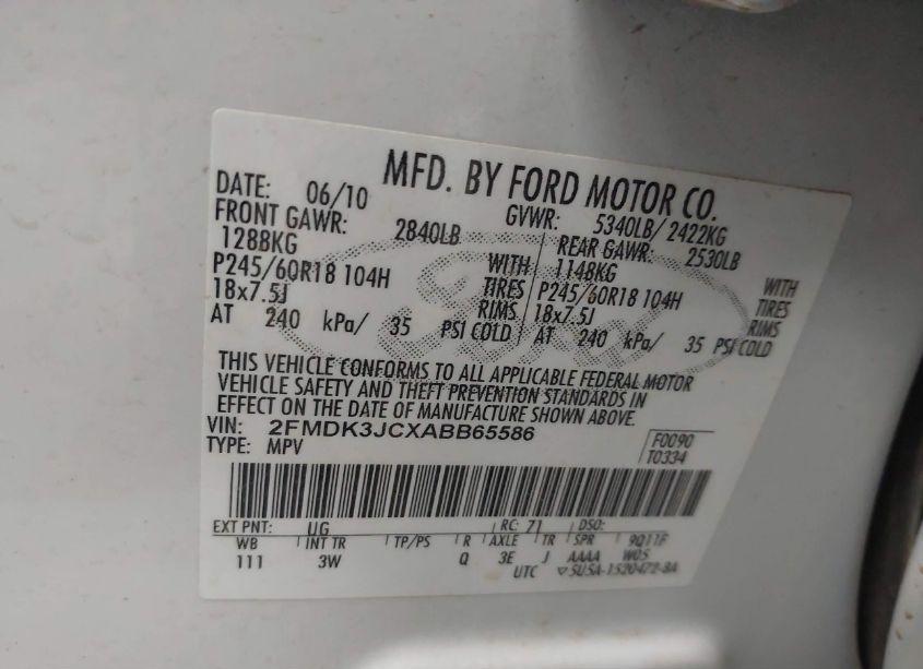 Photo 9 of 2010 Ford Edge SEL (VIN 2FMDK3JCXABB65586)