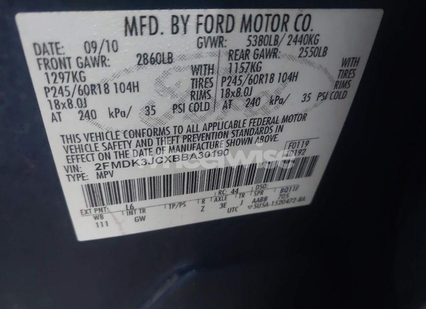 Photo 9 of 2011 Ford Edge SEL (VIN 2FMDK3JCXBBA30190)