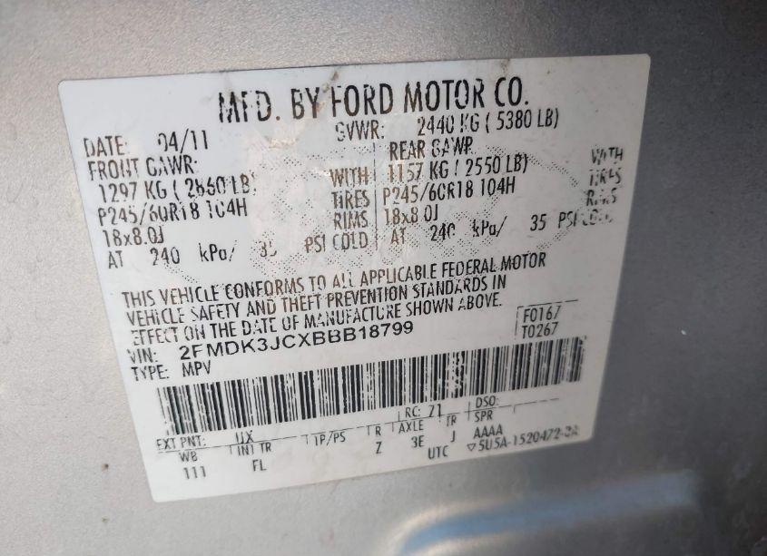 Photo 9 of 2011 Ford Edge SEL (VIN 2FMDK3JCXBBB18799)