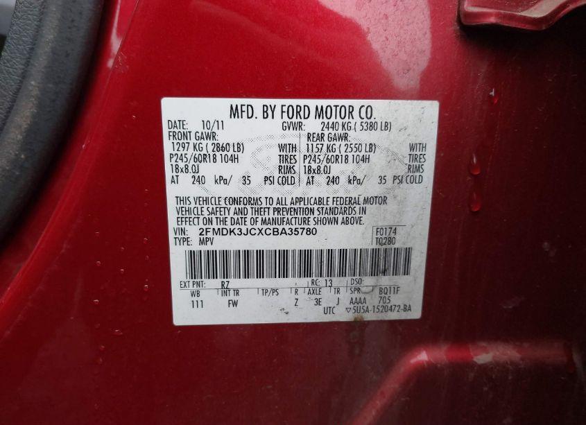 Photo 9 of 2012 Ford Edge SEL (VIN 2FMDK3JCXCBA35780)