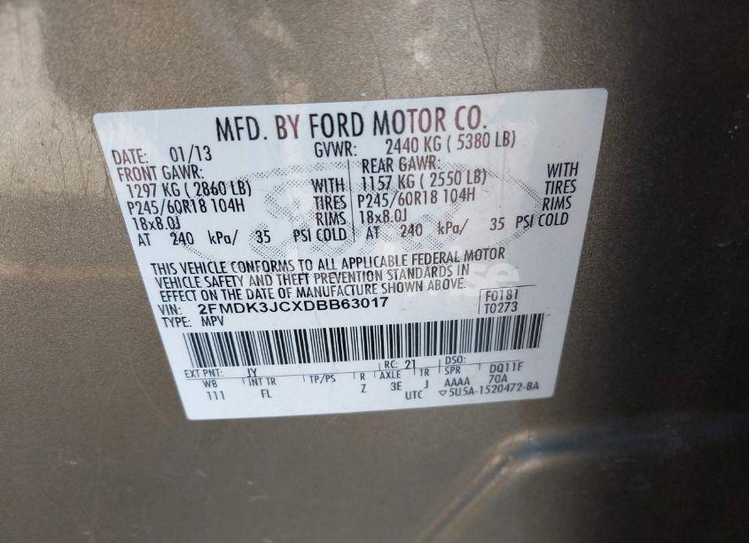 Photo 9 of 2013 Ford Edge SEL (VIN 2FMDK3JCXDBB63017)