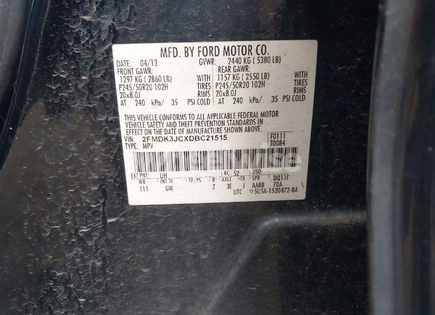 Photo 9 of 2013 Ford Edge SEL (VIN 2FMDK3JCXDBC21515)