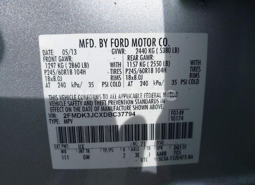 Photo 9 of 2013 Ford Edge SEL (VIN 2FMDK3JCXDBC37794)
