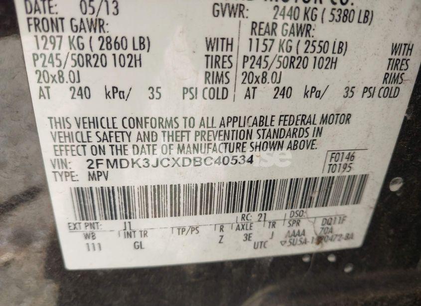 Photo 9 of 2013 Ford Edge SEL (VIN 2FMDK3JCXDBC40534)