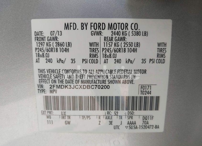 Photo 9 of 2013 Ford Edge SEL (VIN 2FMDK3JCXDBC70200)