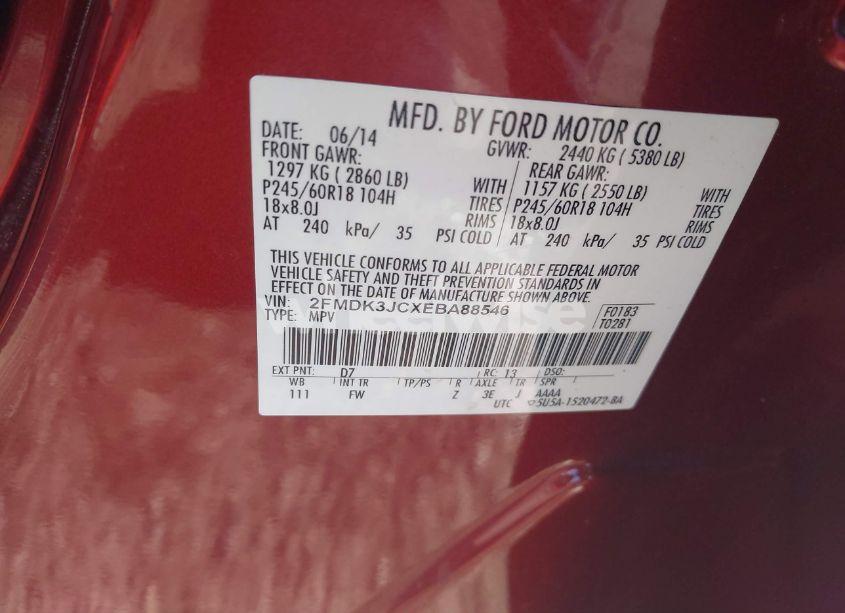Photo 9 of 2014 Ford Edge SEL (VIN 2FMDK3JCXEBA88546)
