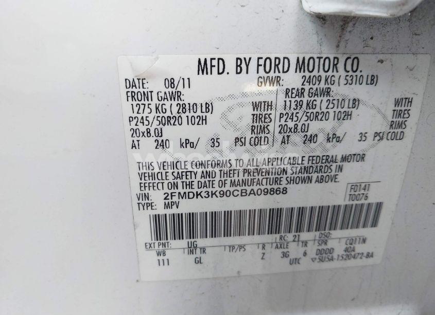 Photo 9 of 2012 Ford Edge LIMITED (VIN 2FMDK3K90CBA09868)