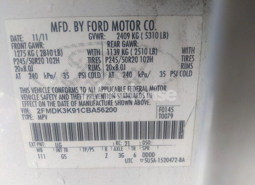 Photo 9 of 2012 Ford Edge LIMITED (VIN 2FMDK3K91CBA56200)