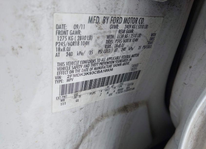 Photo 9 of 2012 Ford Edge LIMITED (VIN 2FMDK3K93CBA18936)