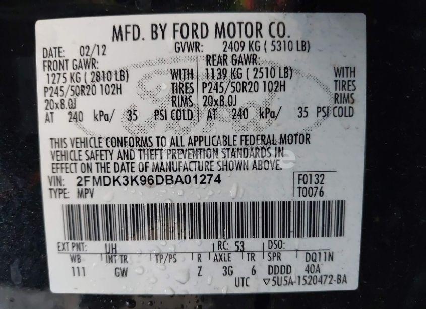 Photo 9 of 2013 Ford Edge LIMITED (VIN 2FMDK3K96DBA01274)