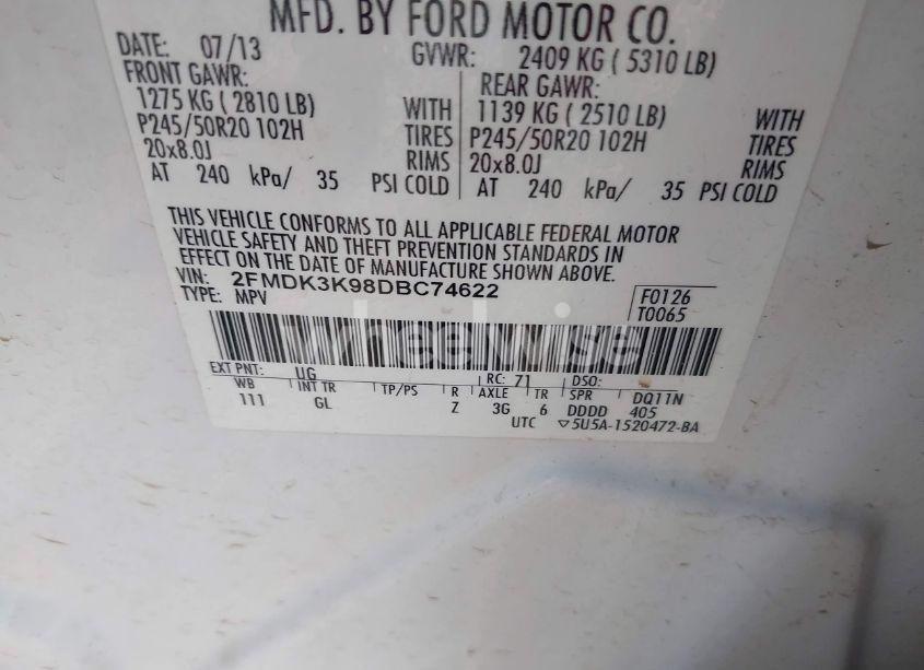 Photo 9 of 2013 Ford Edge LIMITED (VIN 2FMDK3K98DBC74622)