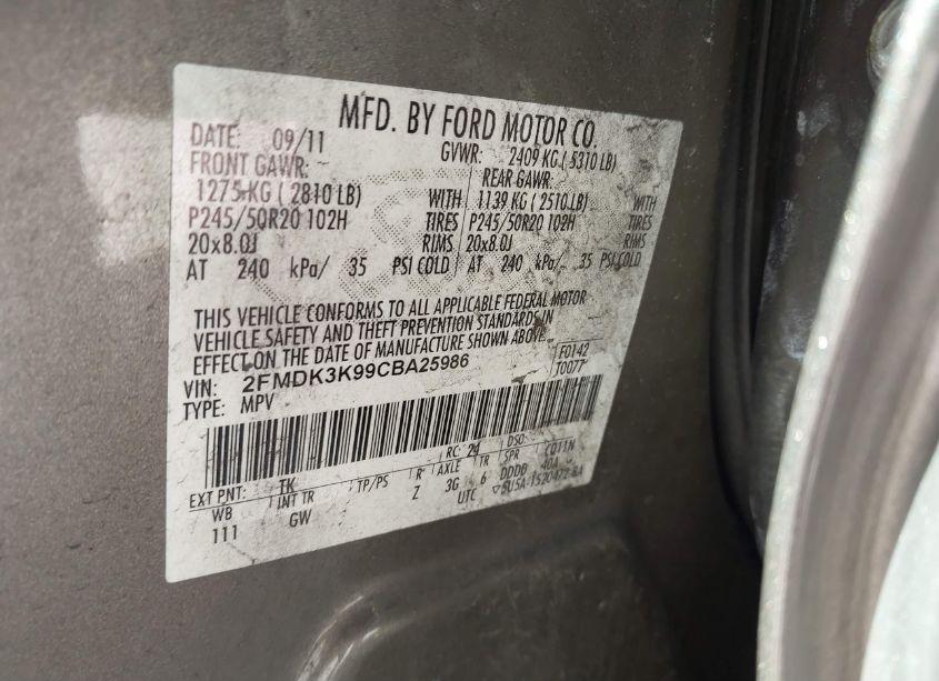 Photo 9 of 2012 Ford Edge LIMITED (VIN 2FMDK3K99CBA25986)