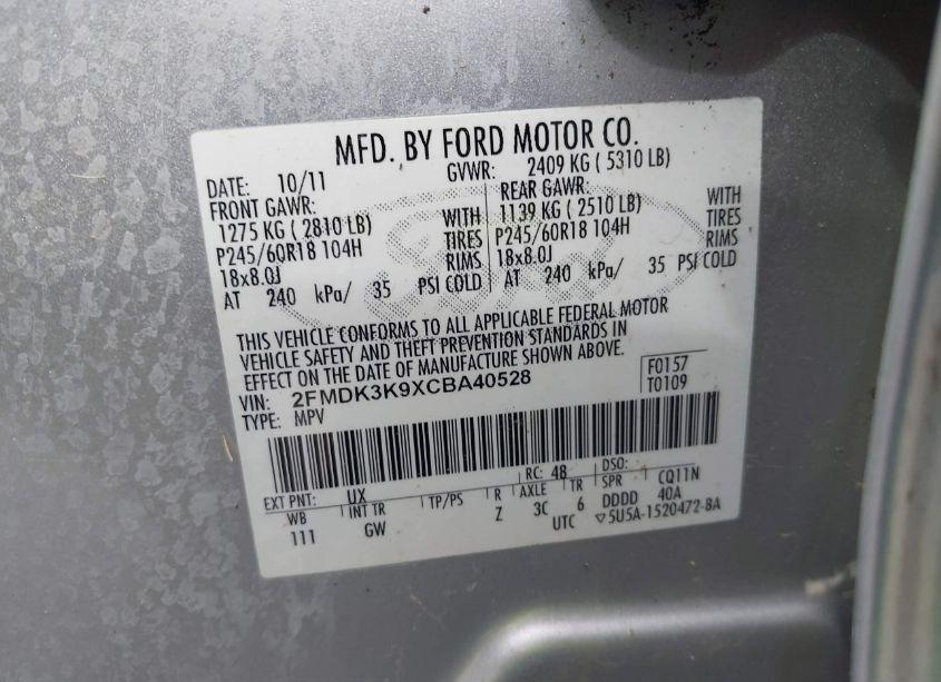 Photo 9 of 2012 Ford Edge LIMITED (VIN 2FMDK3K9XCBA40528)