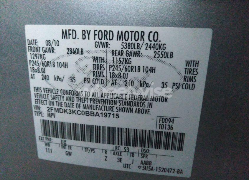 Photo 9 of 2011 Ford Edge LIMITED (VIN 2FMDK3KC0BBA19715)