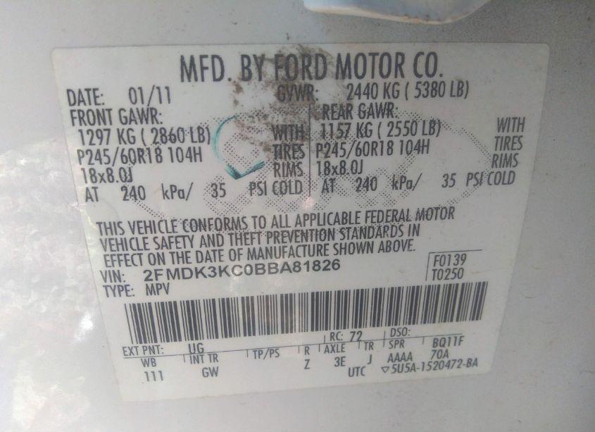 Photo 9 of 2011 Ford Edge LIMITED (VIN 2FMDK3KC0BBA81826)