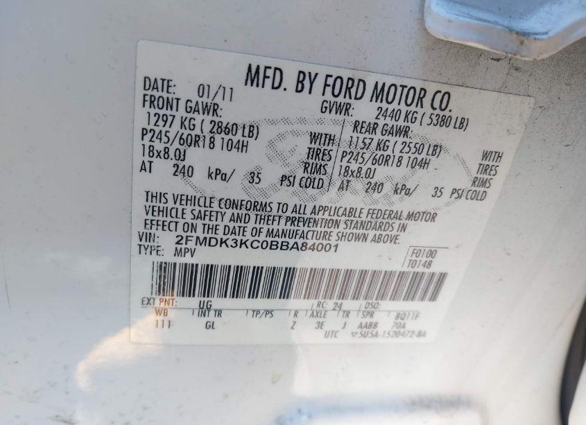 Photo 9 of 2011 Ford Edge LIMITED (VIN 2FMDK3KC0BBA84001)