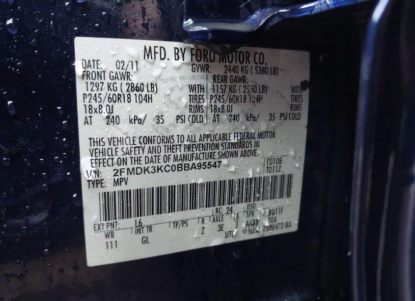 Photo 9 of 2011 Ford Edge LIMITED (VIN 2FMDK3KC0BBA95547)