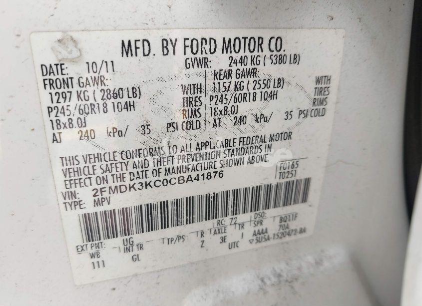 Photo 9 of 2012 Ford Edge LIMITED (VIN 2FMDK3KC0CBA41876)