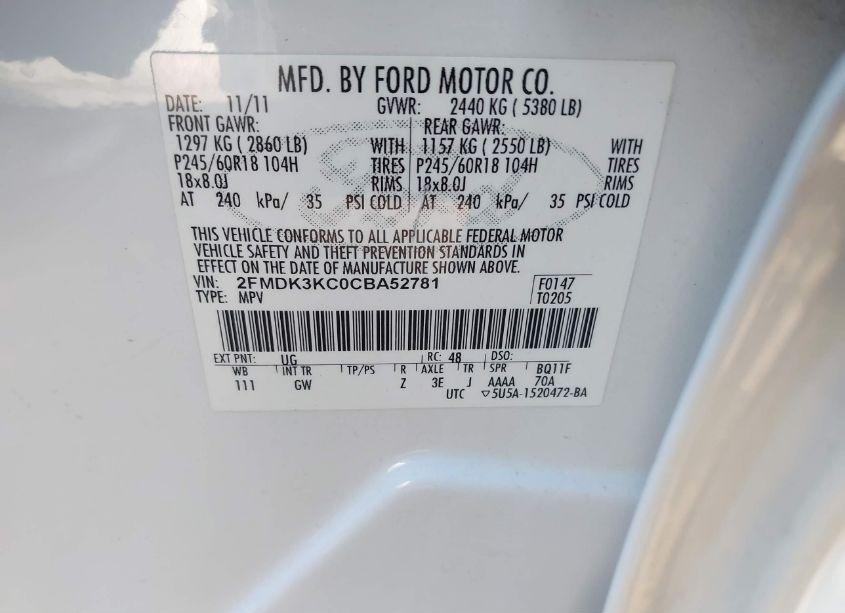 Photo 9 of 2012 Ford Edge LIMITED (VIN 2FMDK3KC0CBA52781)