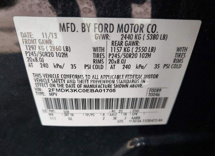 Photo 9 of 2014 Ford Edge LIMITED (VIN 2FMDK3KC0EBA01705)