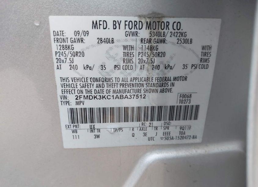 Photo 9 of 2010 Ford Edge LIMITED (VIN 2FMDK3KC1ABA37512)