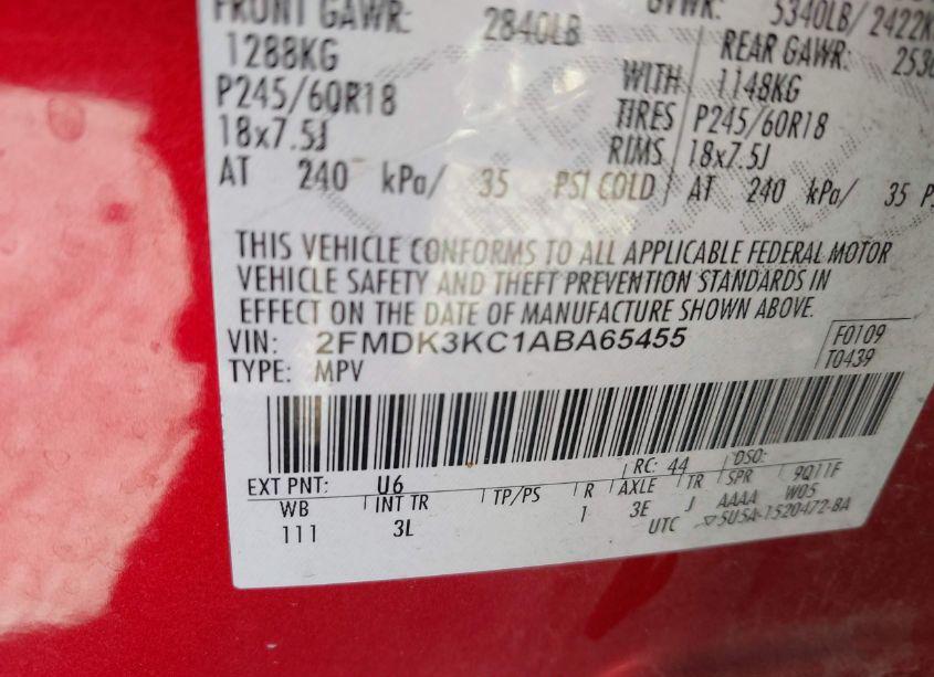 Photo 9 of 2010 Ford Edge LIMITED (VIN 2FMDK3KC1ABA65455)