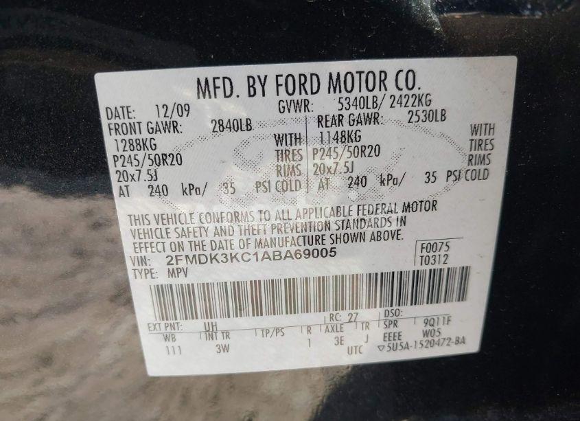 Photo 9 of 2010 Ford Edge LIMITED (VIN 2FMDK3KC1ABA69005)